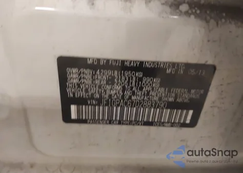 2013 Subaru Impreza 2.0I Premium from USA, damaged, VIN JF1GPAC67D2883790